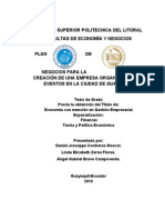 Plan de Negocios para La Creacion de Una Empresas Organizadora de Eventos en La Ciudad de Guayaqu