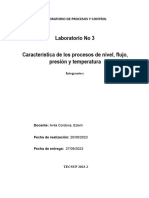 Laboratorio No 3 Característica de Los Procesos de Nivel, Flujo, Presión y Temperatura