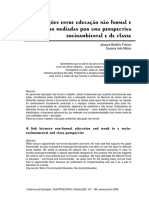 Aproximações Entre Educação Não Formal e Trabalho Mediadas Por Uma Perspectiva Socioambiental e de Classe