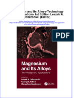 PDF Magnesium and Its Alloys Technology and Applications 1St Edition Leszek A Dobrzanski Editor Ebook Full Chapter