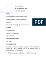 II. B. María Alejandra Pulido Murillo Contra Clínica Oftaláser S.A. en Liquidación. S. 800-46 Del 8 de Junio de 2017