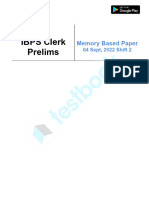 IBPS Clerk Prelims Memory Based Paper (Held On - 4 September 2022 Shift 2)