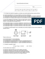 Lista de Exercícios de Química - Termoquímica