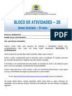 Bloco de Atividades 20 - 5º Ano. Diversidade e Inclusão 1