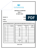 Grade 10 Physical Sciences Test 1 (20 May 2023)