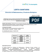 Alerta Sanitaria: Dirección de Medicamentos y Productos Biológicos