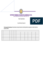 Table of Specification