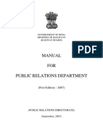 Manual FOR Public Relations Department: Government of India Ministry of Railways (Railway Board)