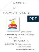 An Industrial Visit To Havmor PVT - LTD.: Submitted By: Roll No: 34 DIV: F.Y.B.B.A - A. Submitted To