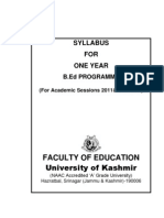 Faculty of Education University of Kashmir: Syllabus FOR One Year