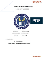 Report On Toyota Motor Company Limited: Submitted To Sir Rao Akmal Department of Management Sciences