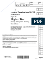 IGCSE Mathematics 4400 May 2004 Question Paper and Mark Scheme Paper 3H N20710