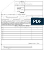 Form of Certificate of Verification of Service For Pension