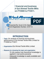 An Analysis of Financial and Business Performance of Gul Ahmed Textile Mills Limited Between FY2009 To FY2011