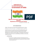 OFFICE MEMORANDUM Reservation For The Physically Handicapped Persons in Various Posts/services Under Government - Consolidated Instructions Regarding.