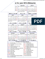 Year 2014 Calendar - Malaysia