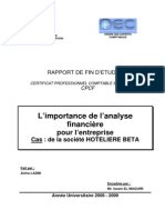 L'Importance de L'analyse Financière Pour L'entreprise Cas de La Société HOTELIERE BETA