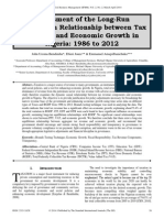 Assessment of The Long-Run Equilibrium Relationship Between Tax Revenue and Economic Growth in Nigeria: 1986 To 2012