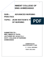 Government College of Nursing Ahmedabad: SUB:-Advanced Nursing Practice Topic: Jean Watson'S Theory of Nursing