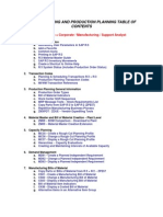 Manufacturing and Production Planning Table of Contents