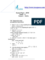 Imp Sums Icse X - Quadratic Equations