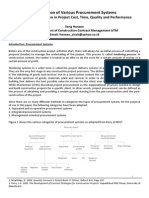 Comparison of Various Procurement Systems: and Their Implication in Project Cost, Time, Quality and Performance