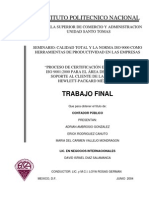 Proceso de Certificación en La Norma Iso 9001-2000 para El Area de Servicio y Soporte Al Cliente de La Empresa Hewlett-Packard Mexico PDF