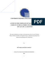 A Study On The Compliance of Manufacturing Company To The Factories and Machinery Act 1967-24 Pages