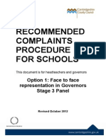 Recommended Complaints Procedure For Schools: Option 1: Face To Face Representation in Governors Stage 3 Panel