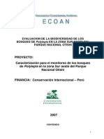 Evaluacion de La Biodiversidad de Los Bosques de Polylepis en La Zona Sur Oeste Del Parque Nacional Otishi