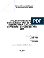 Nivel de Cumplimiento de Bioseguridad: Sala de Partos Hospital Maria Auxiliadora Septiembre - Octubre Del Año 2014