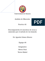 Descomposición de Muestras de Rocas y Minerales Por El Método de Vía Húmeda