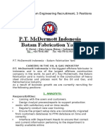 McDermott Batam Engineering Recruitment 3 Positions