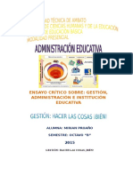 Ensayo Crítico Sobre: Gestión, Administración e Institución Educativa