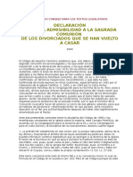 2000 - Declaración Sobre La Admisibilidad A La Sagrada Comunión de Los Divorciados Que Se Han Vuelto A Casar