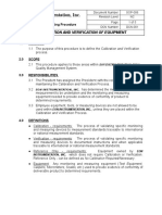 SOP 006 Rev - NC Calibration & Verification of Equipment