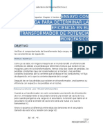 Ensayo Con Carga para Determinar La Eficiencia en El Transformador de Potencia Monofasico