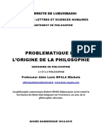 Origine de La Philosophie Universite de Lubumbashi