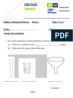 Subject: Integrated Science Form 1 Time 1: Answer ALL Questions