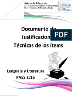 Justificaciones Paes 2016 Lenguaje y Literatura