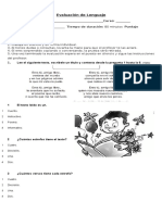Prueba Lenguaje Tercero Basico