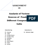 Sources of Funds of Various Companies As On 31st March