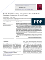 The Role of Institutional Design and Organizational Practice For Health Financing Performance and Universal Coverage