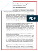 Department of Teacher Education & Learning Sciences Elementary Education Program Formal Observation Reflection