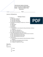 Penwood High School End of Year Examination Time: 1 Hour 20 Minutes Grade 9 Name: - Date: - Answer All Questions Multiple Choice