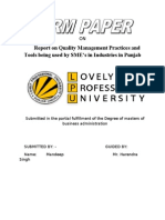 Report On Quality Management Practices and Tools Being Used by SME's in Industries in Punjab