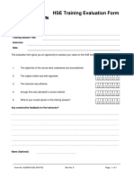 HSE Training Evaluation Form: Project: Training Session Title: Instructor: Date