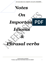 Notes On Important Idioms & Phrasal Verbs: 70 Allama Iqbal Road Garhi Shahu Lahore PH: 6294070 1