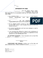 Affidavit of Loss: Republic of The Philippines) Camiling, Tarlac) S.S