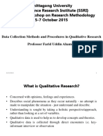 Chittagong University Social Science Research Institute (SSRI) Training Workshop On Research Methodology 5-7 October 2015